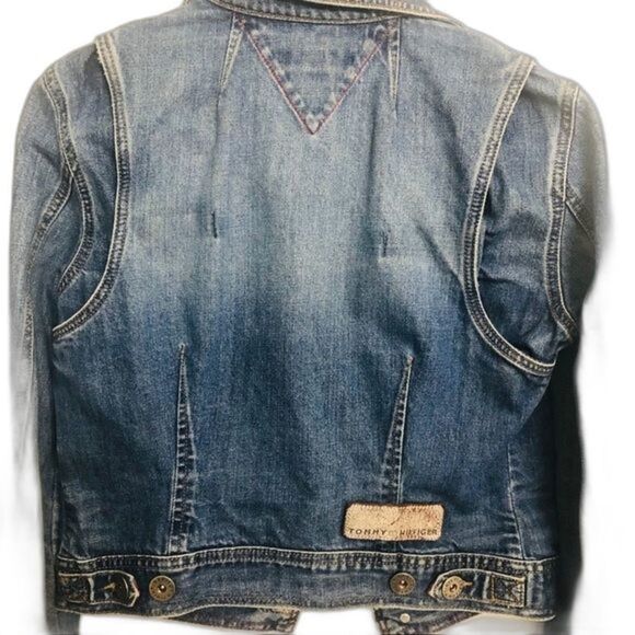 Vintage Tommy Hilfiger Cropped Denim Jacket Size S Unisex Y2K - Picture 2 of 6